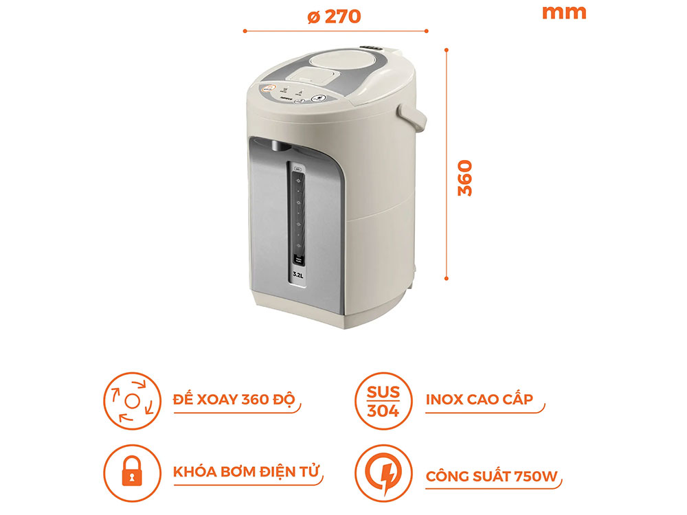 Bình thủy điện Nanoco NETF320 - 3.2 lít