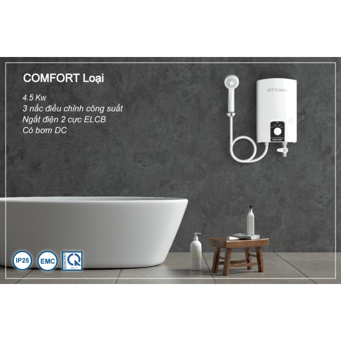 Máy nước nóng trực tiếp có bơm trợ lực OTTOWA TC45P02