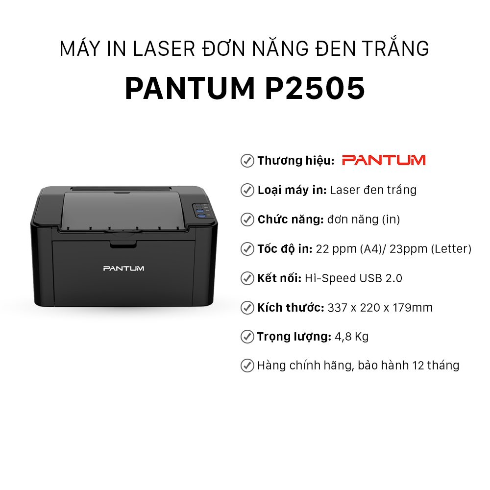 Máy in Laser đen trắng Pantum P2505 (A4 | In | USB | WIFI)