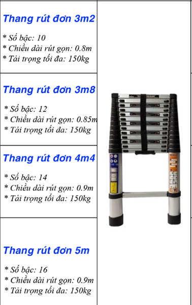 Thang nhôm rút đai đen 5.0m Đông Á