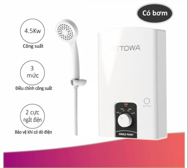 Máy nước nóng trực tiếp có bơm trợ lực OTTOWA TC45P02