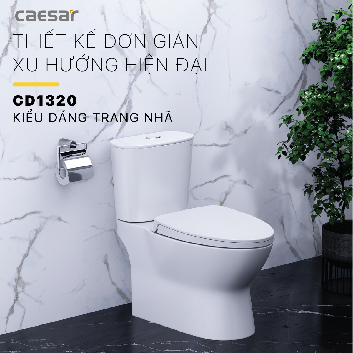 Bàn cầu 2 khối nắp rơi êm CD1320 CAESAR