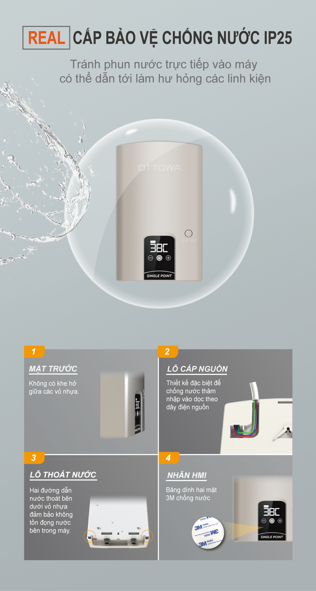 Máy nước nóng trực tiếp Ottowa TH4502 (Không có bơm trợ lực)