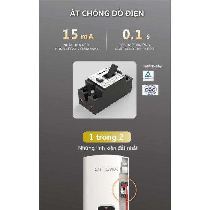 Máy nước nóng trực tiếp không có bơm trợ lực OTTOWA TM5502