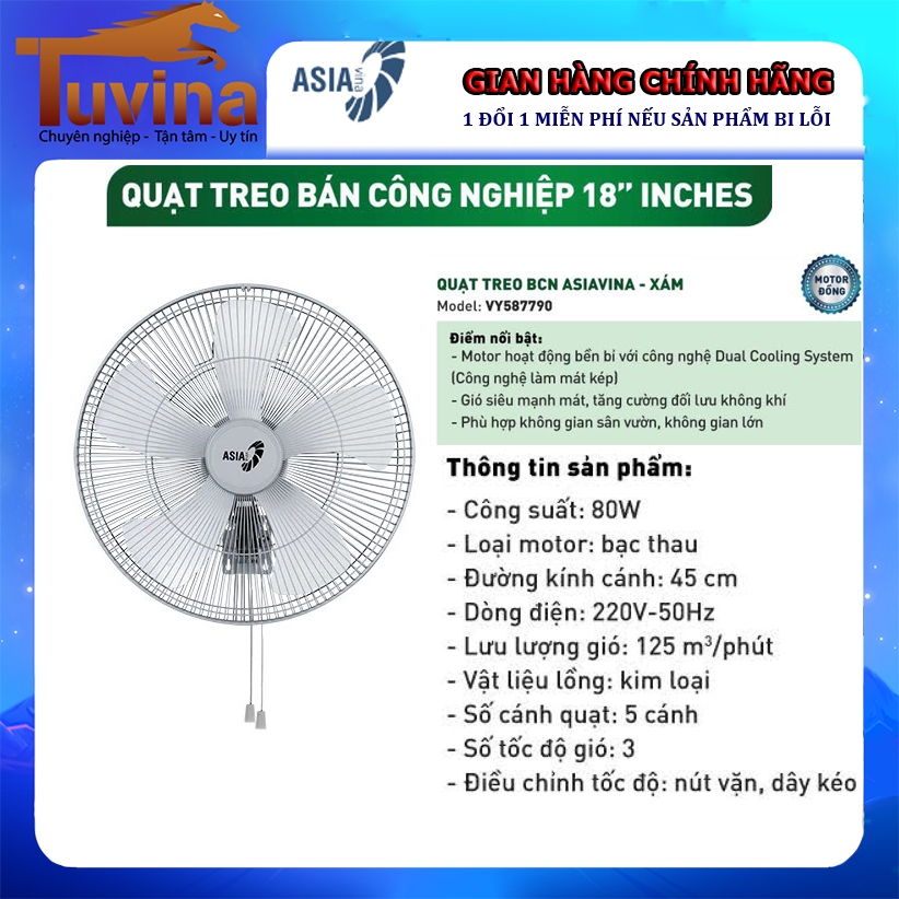 Quạt treo Bán Công Nghiệp Asia - VY587790 - Xám - 45cm - 80W