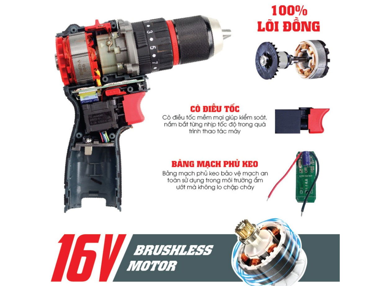Máy khoan pin Workfix WF-ID1613BL (không chổi than)