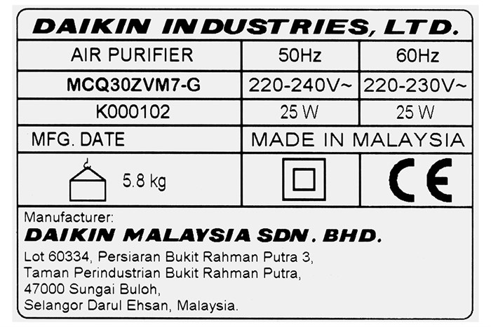 Máy lọc không khí Daikin MCQ30ZVM7-G 25W (viền Xanh Ngọc)