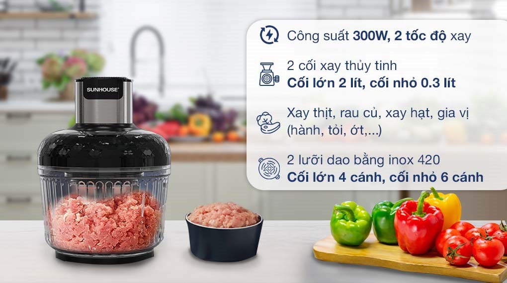 Máy xay thịt đa năng Sunhouse SHD5412 300W 2 lít/0.3 lít