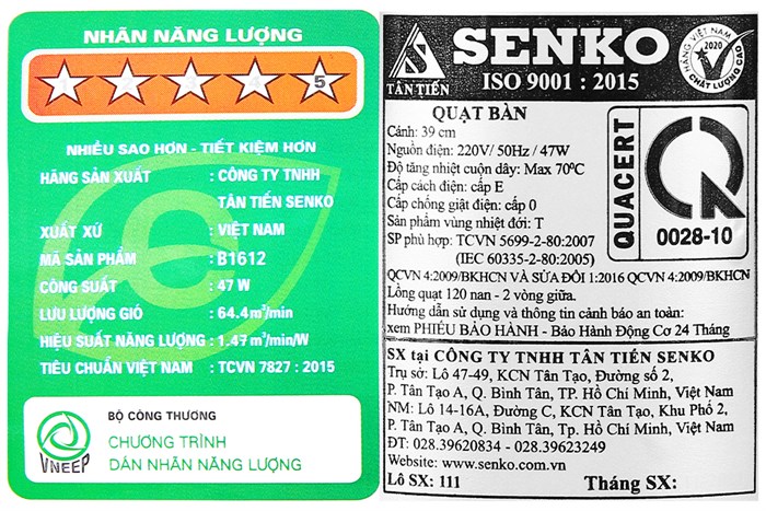 Quạt bàn Senko 3 cánh B1612 47W