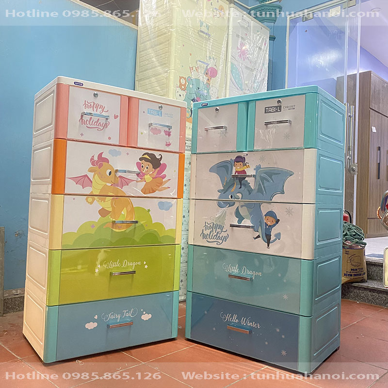 Tủ nhựa Duy Tân Tabi-L 5 ngăn (đa sắc, Rồng và bé gái)