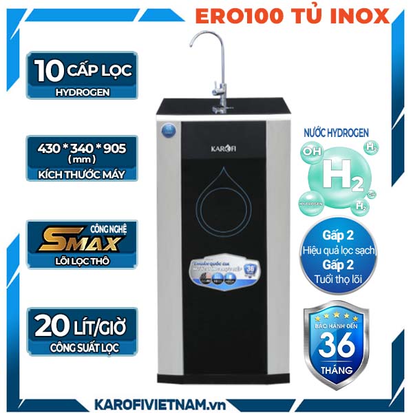 Máy lọc nước RO KAROFI ERO100 - 1 vòi, 1 chế độ nguội, 10 cấp Hydrogen