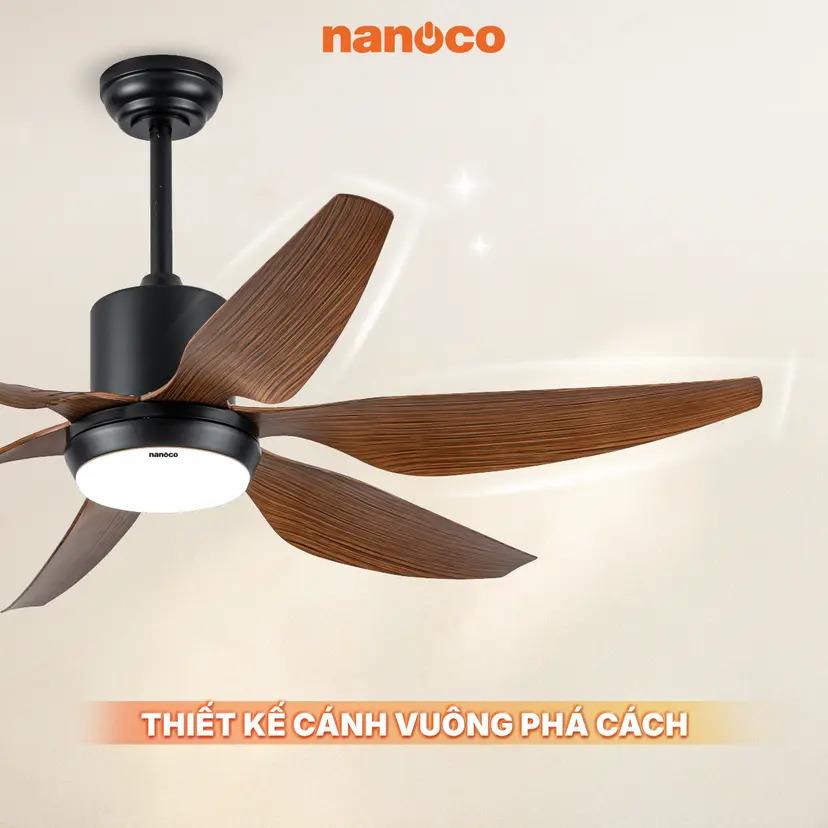 Quạt trần Nanoco NCF5462-PL 6 cánh, có đèn, màu vân gỗ