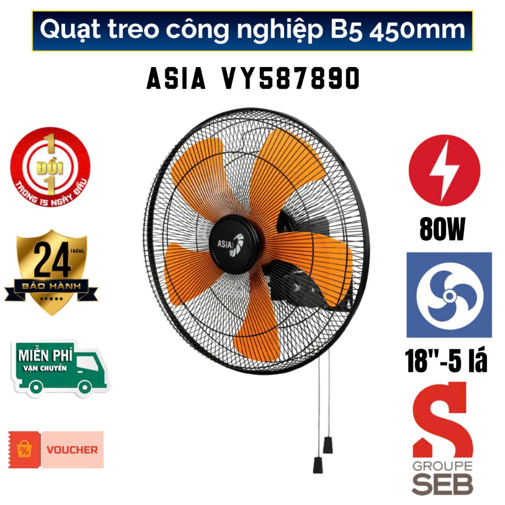 Quạt treo Bán Công Nghiệp Asia - VY587890 - 45cm - 80W