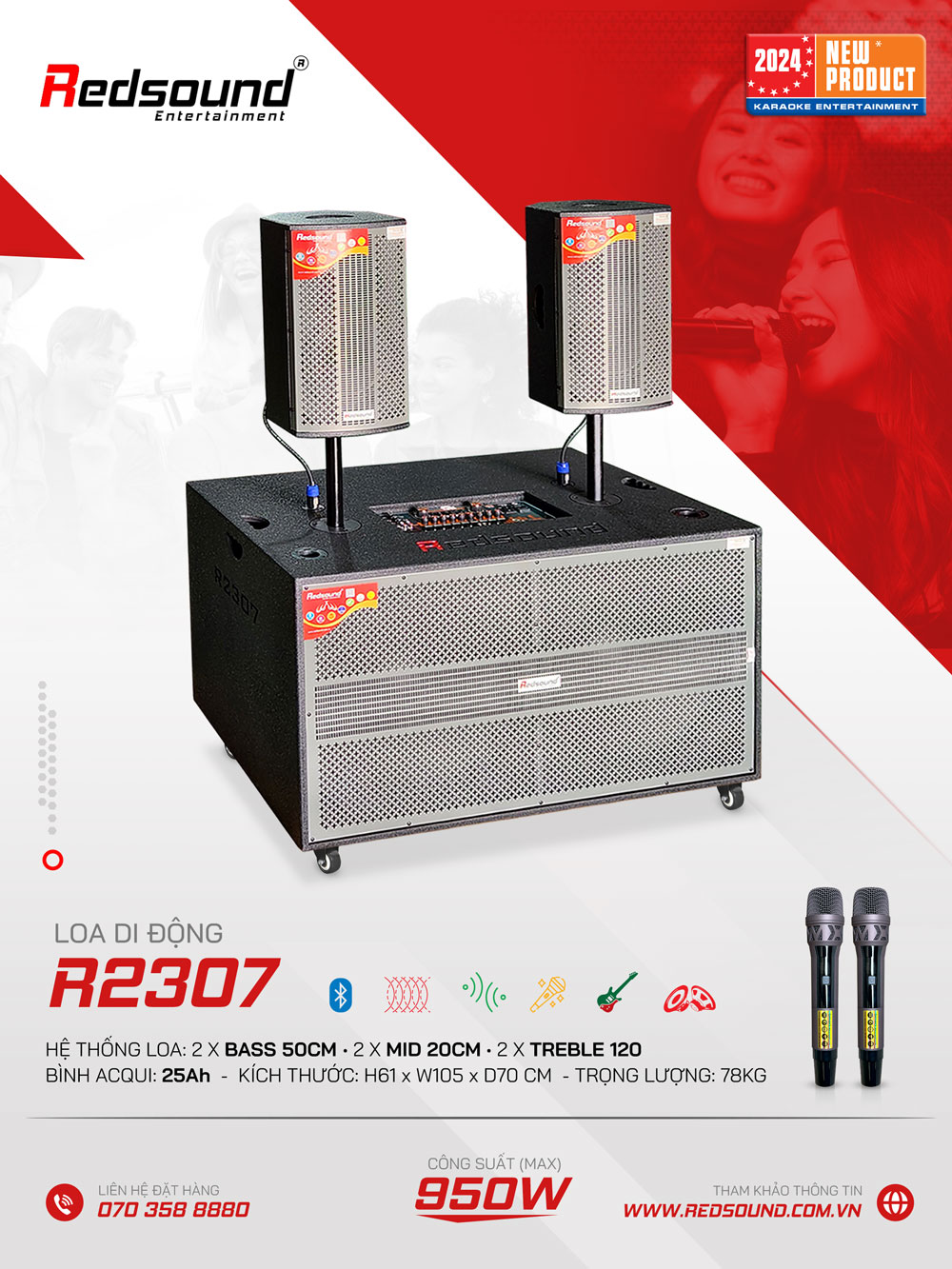 Loa kéo di động Redsound R2307 Bass 5 tấc đôi
