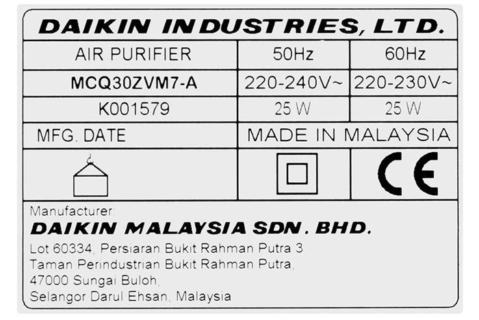Máy lọc không khí Daikin MCQ30ZVM7-A 25W (viền Xanh Biển)