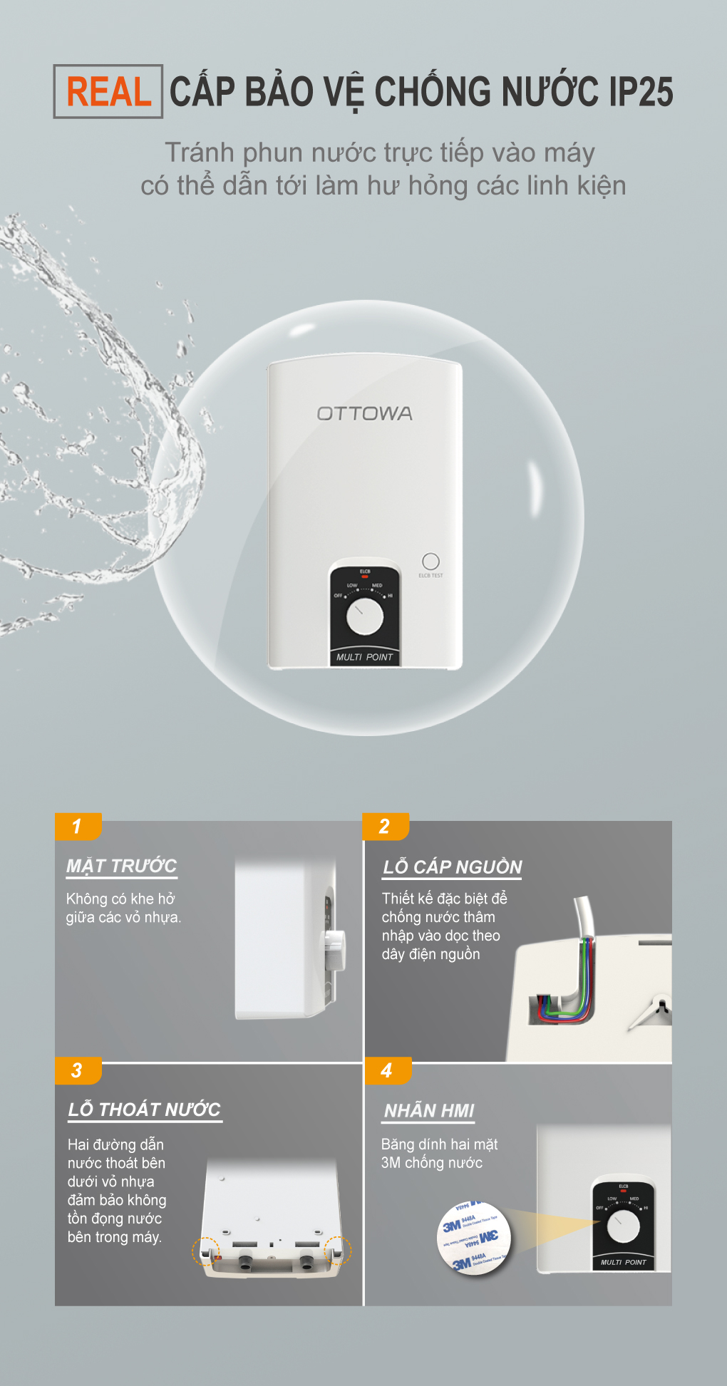 Máy nước nóng trực tiếp không có bơm trợ lực OTTOWA TM5502