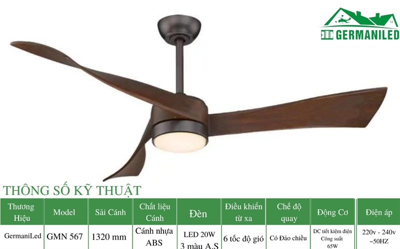 Quạt trần đèn trang trí 3 cánh Germaniled GMN-567