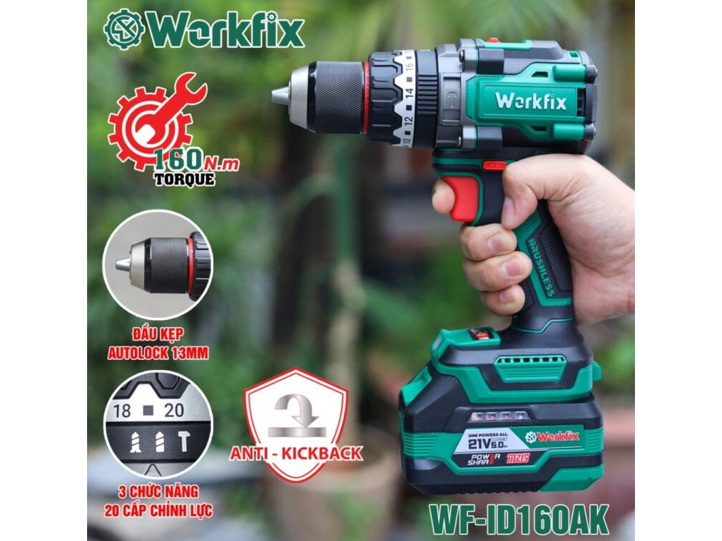 Máy khoan pin Workfix WF-ID160AK - 13mm
