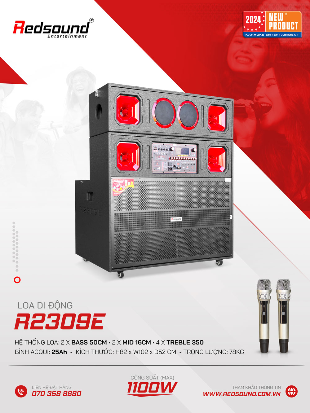 Loa kéo di động Redsound R2309E Bass đôi 5 tấc