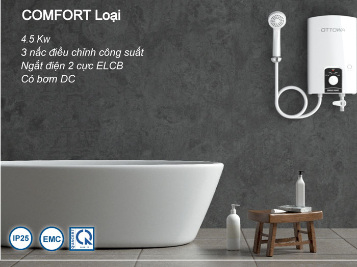 Máy nước nóng trực tiếp có bơm trợ lực OTTOWA TC45P02