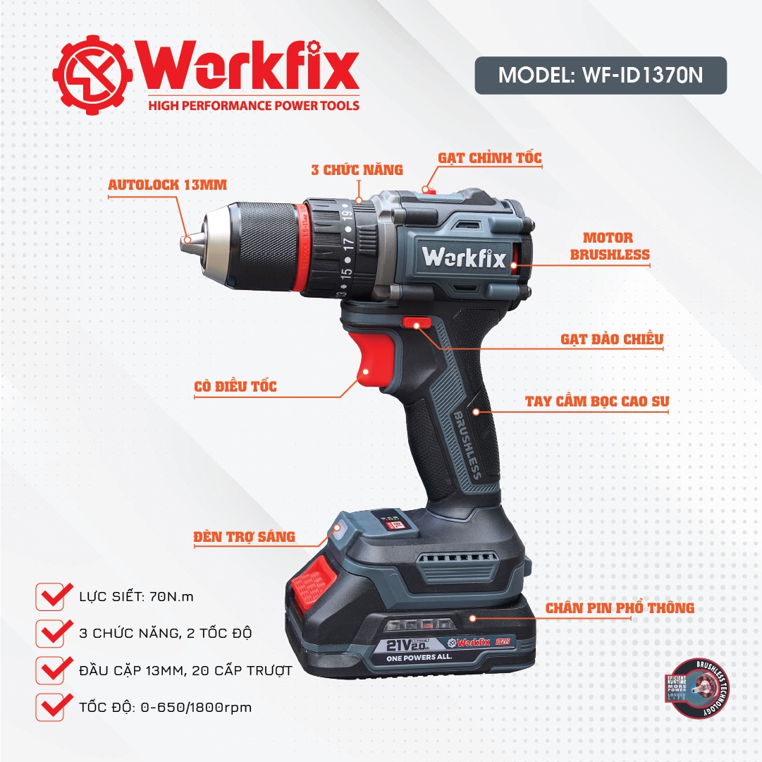 Máy Khoan 13mm Workfix WF-ID1370N