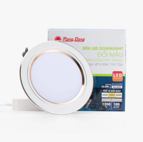 Đèn LED âm trần Downlight đổi màu viền vàng AT10 110/12W