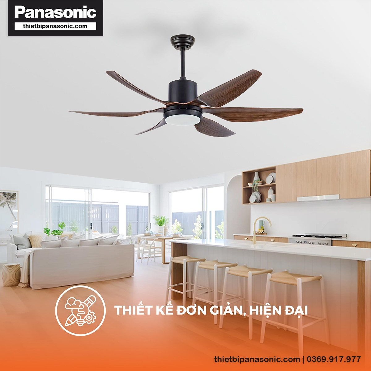 Quạt trần Nanoco NCF5462-PL 6 cánh, có đèn, màu vân gỗ