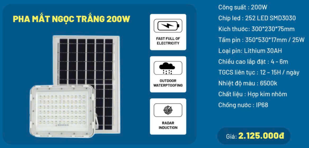 Đèn NLMT pha mắt ngọc 200W